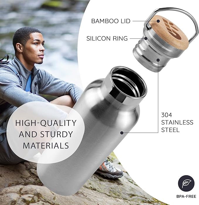 Bambaw 32 oz Water Bottle | Insulated Water Bottles | Water Bottle Stainless Steel | Insulated Travel Water Bottle | Insulated Water Bottle | Stainless Steel Water Bottles | 1 Liter Water Bottles