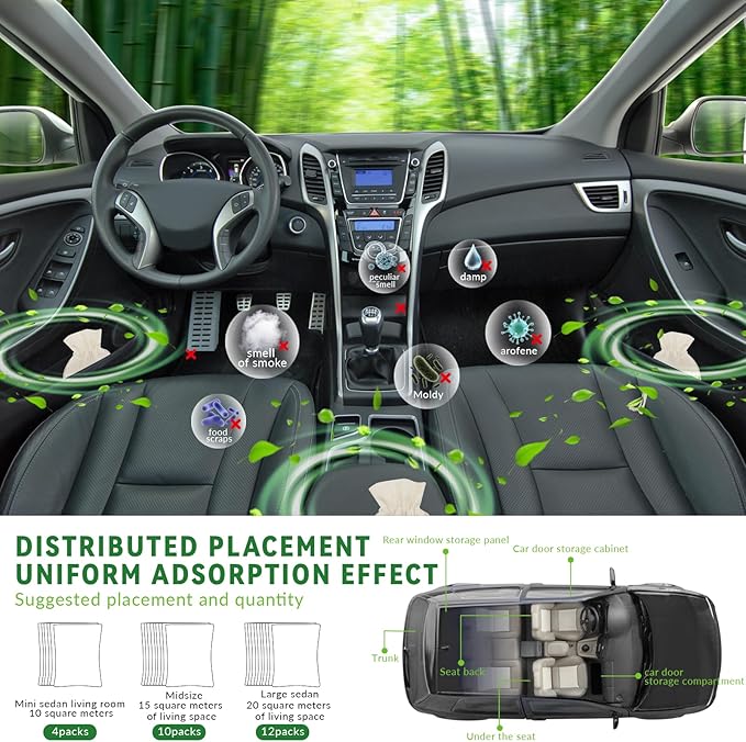 4 Pack charcoal odor absorber,Bamboo Charcoals Air Purifying Bag Charcoals Deodorizer Eliminator for Strong Odors in Car, Closet, Shoe, Basement (200G*4 Pack Beige, Unscented)