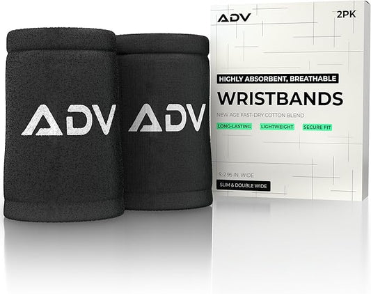 ADV Tennis Wristbands with New Age Polyester Cotton Blend - Ultra Absorbent Wrist Sweatbands - Doublewide & Slim Wrist Bands for Sweat - 4 Pack or 2 Pack