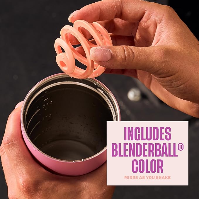 BlenderBottle 2-in-1 Insulated Stainless Steel Shaker Tumbler, Swig Leakproof Lid, Straw, BlenderBall, BPA Free, For Protein Shakes, Smoothies, And Pre Workout, 24 oz, Pink (Rose Petal)