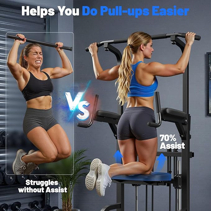 Sportsroyals Power Tower Pull Up Bar Station, 450LBS Stable Pull Up Dip Station for Home Gym Strength Training Equipment