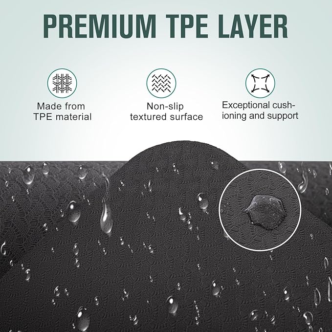 UMINEUX Extra Thick Yoga Mat, 2/5 Inch (10MM), Natural Rubber and TPE Non Slip Yoga Mats with Strap for Women Men, Eco Friendly Exercise Mat for Yoga, Pilates and Home Workout