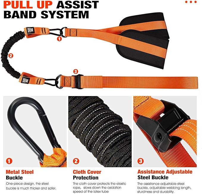 HPYGN Pull Up Assistance Bands, Heavy Duty Resistance Band for Pull Up Bar, Adjustable Weight/Size with Fabric Feet/Knee Rest, Bands for Pull Up Assist for Strength Training, Pull Up Assist Band