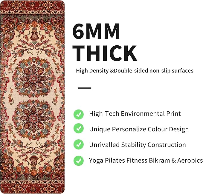 nuveti Yoga Mat Print Extra Thick TPE Non Slip Fitness Exercise Mat with Carrying Bag,72"x24" Extra Thick 6MM Exercise & Workout Mat for Yoga, Pilates Fitness and Floor Exercises