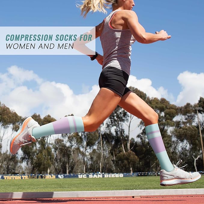 fenglaoda Compression Socks Women Men 4 Pairs, Knee High Support Socks for Running, Sports, Travel, Flight, Nurse