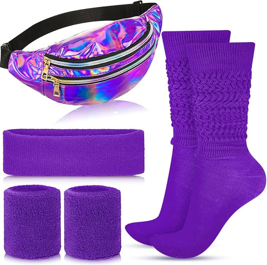 Tarpop 80s Neon Women Slouch Socks 90s Headbands Wristbands Fanny Pack Leg Warmers Sweatbands Waist Bag Women Party Costume