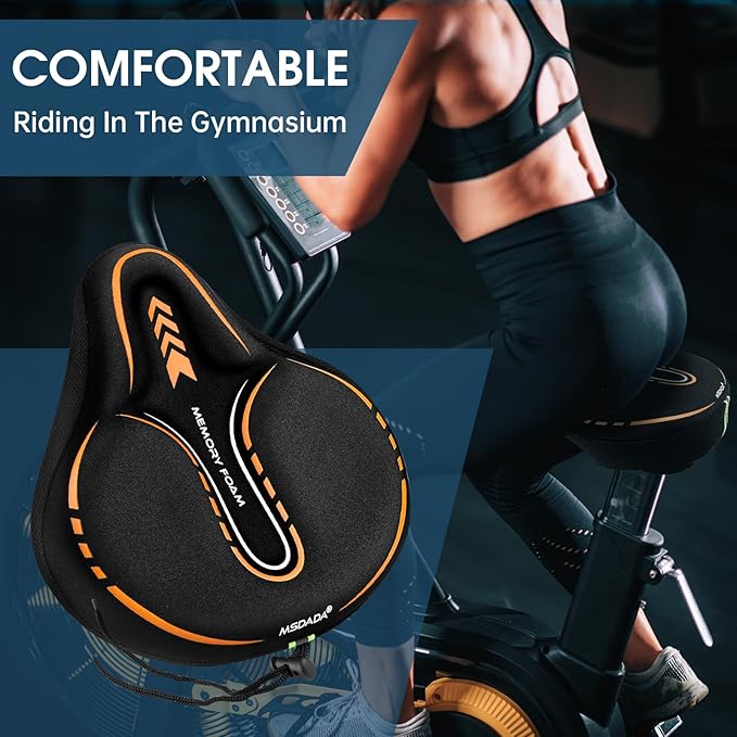 MSDADA New Large Gel Bike Seat Cover, Extra Soft Bike Seat Cushion for Men Women Comfort Wide, Fits Indoor/Outdoor/Exercise Bikes (11.22 inch x 10.03 inch)