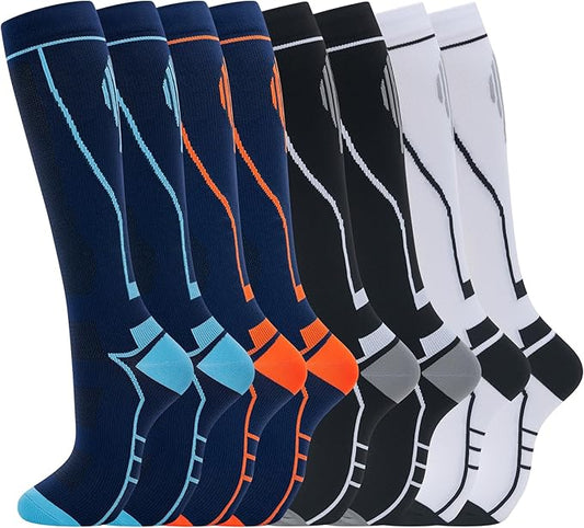 Compression Socks for Women Men Circulation Knee High 8 Pairs for Nurses, Running, Travel, Athletic