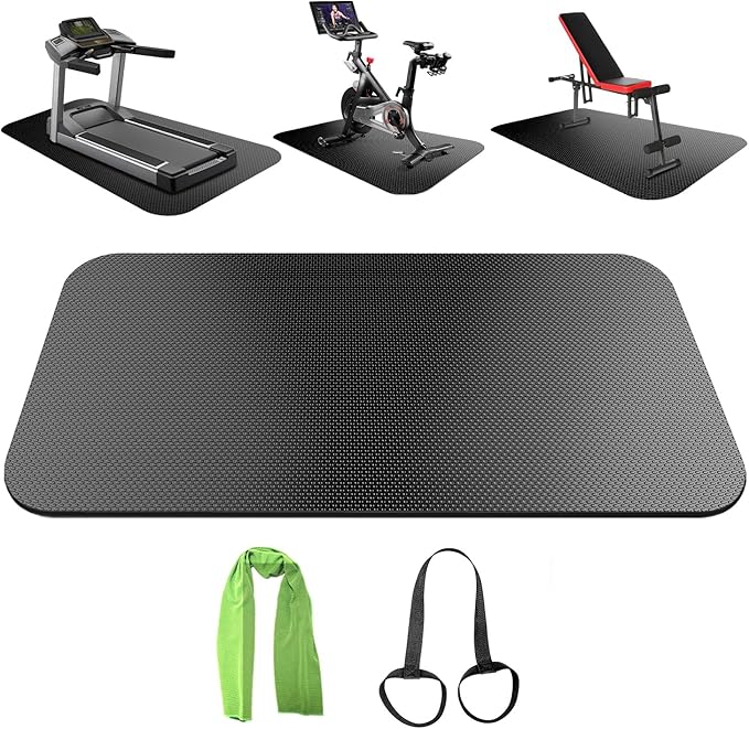 Treadmill Mat,Bike Mat Compatible with Peloton Bike Elliptical Treadmill,Folding Pad Exercise Equipment Under Exercise Trainer Pad for Stationary Indoor Spin