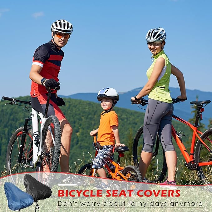 2-Piece Waterproof Bike Seat Rain & Dust Protective Cushion Saddle Cover - Navy, Accessories for Men & Women