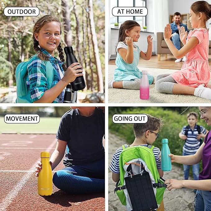 Insulated Water Bottle, 2 Pack-9oz Stainless Steel Water Bottles with straw lid, Metal Sports Water Bottles for Boys,Girls, Double Wall Vacuum BPA-Free Flask for School (Sunset & Sea)