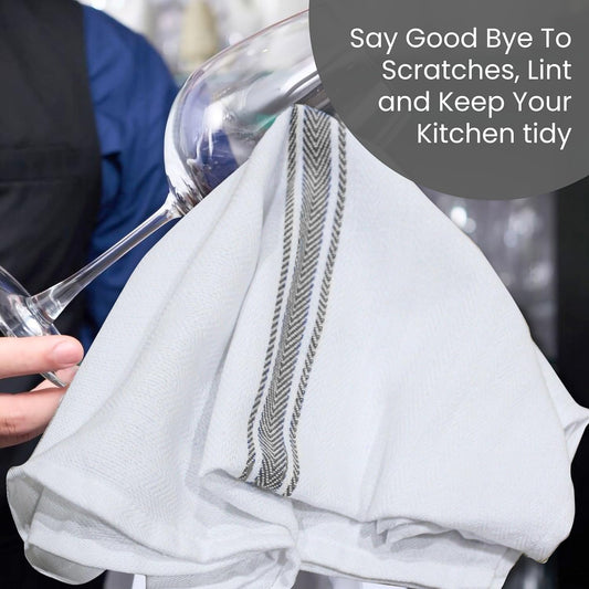 WHITEWRAP Kitchen Dish Towels for Kitchen, Highly Absorbent for Drying and Cleaning, Durable and Soft Tea Towels – 6 Pack, 100% Ring Spun Cotton 15 x 25 Inches – Grey