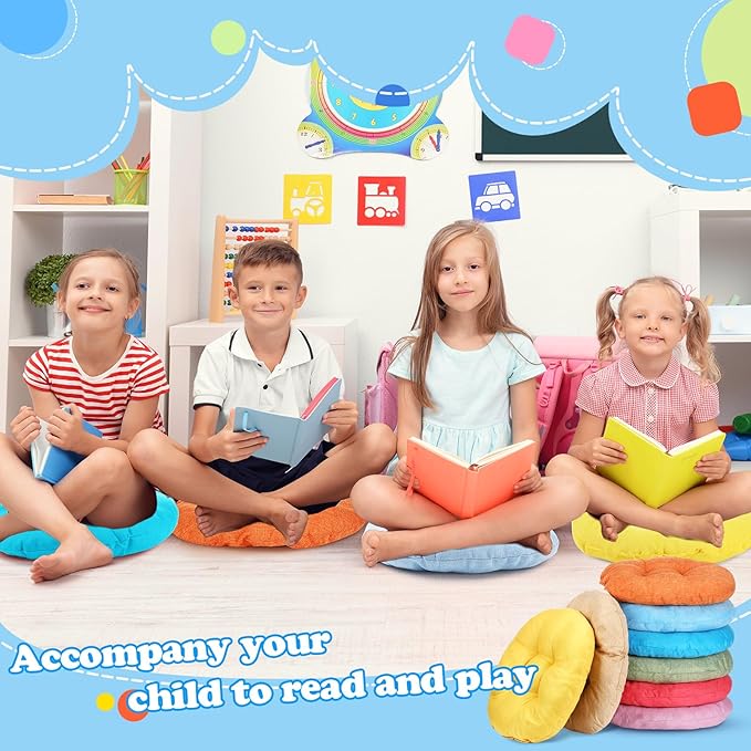Fumete 8 Pcs 16 Inch Round Floor Cushions for Kids and Toddlers, Flexible Seating Classroom Furniture Floor Pillow for Home, Daycare, Preschool, Yoga and Meditation (Simple)