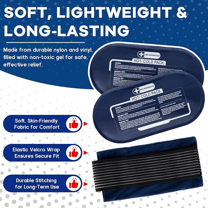 Gel Ice Packs for Injuries Reusable, 4 Ice Packs with 2 Adjustable Straps for Knee, Shoulder, Back, Hot and Cold Pack Therapy for Joint Pain, Muscle Soreness, and Body Inflammation