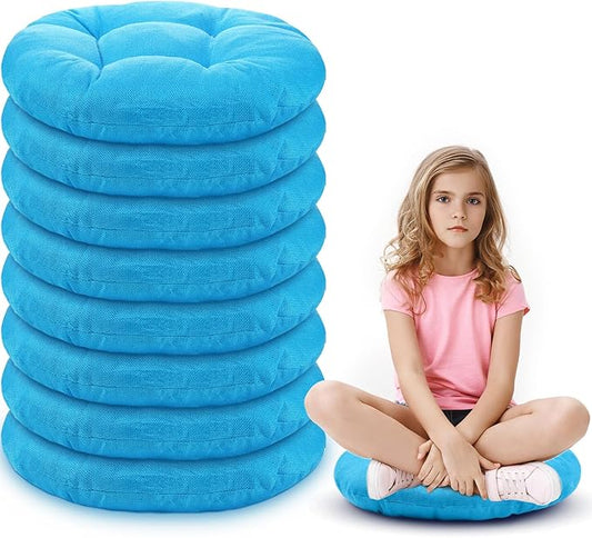 Fumete 8 Pcs 16 Inch Round Floor Cushions for Kids and Toddlers, Flexible Seating Classroom Furniture Floor Pillow for Home, Daycare, Preschool, Yoga and Meditation (Ice Blue)