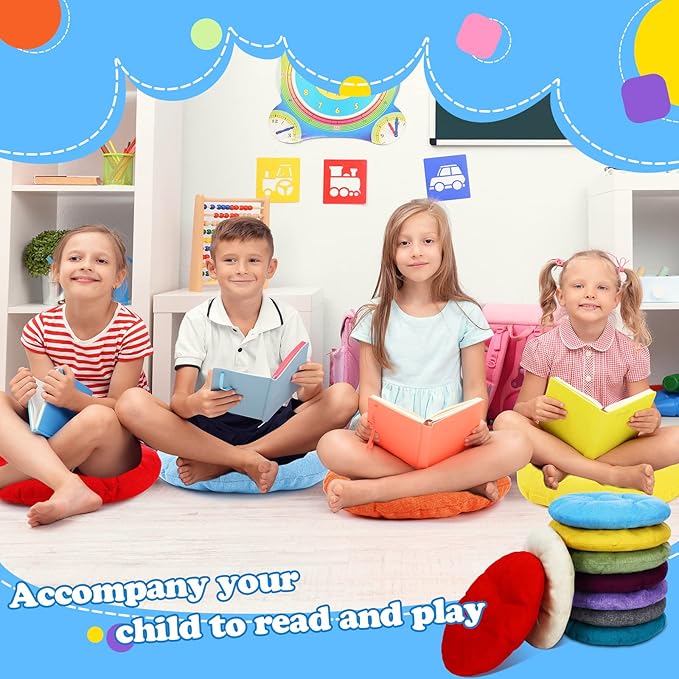 Fumete 16 Pcs 16 Inch Round Floor Cushions for Kids and Toddlers, Flexible Seating Classroom Furniture Floor Pillow for Home, Daycare, Preschool, Yoga and Meditation (Cute)