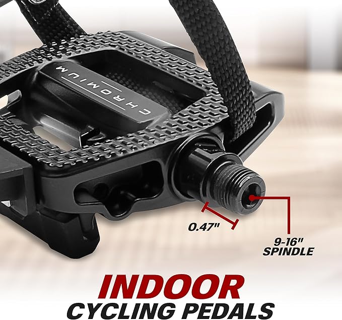 BV Bike Pedals Shimano SPD/Look Delta Compatible 9/16'' with Toe Clips - Peloton Pedals for Regular Shoes - Toe Cages for Peloton Bike - Exercise Bike Pedals - Universal Fit Bicycle Pedal