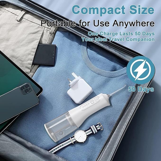 Portable Cordless Water Dental Flosser Teeth Pick 300ML Rechargeable Oral Irrigator with 4 Modes, IPX7 Waterproof,Powerful Flossing for Gum Care, Braces, and Deep Cleaning (Black)