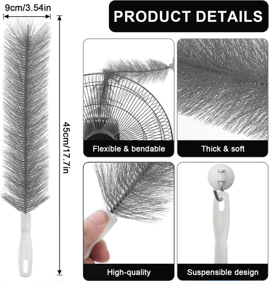 2 Pcs Fan Cleaner Brushes, Bendable Fan Cleaning Brush Cobweb Duster Set Microfiber Head Washable Brush for Ceiling Fan Air Vents Curtains Cars Box Fan(Grey)
