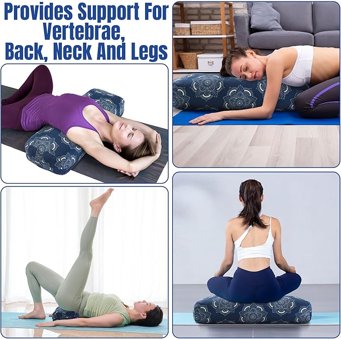 MABOZOO Yoga Bolster Pillow, Rectangular Yoga Bolster for Restorative & Meditation, Professional Meditation Cushion with Carry Handle