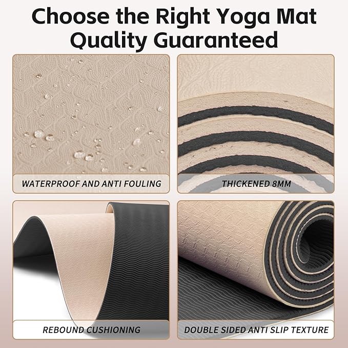 Yoga Mat 8mm Super Thick TPE Fitness Mat | SGS Certified | Non-Slip, Odorless & Tear-Resistant | Unisex with Strap | for Yoga, Pilates, Meditation & Home Workouts