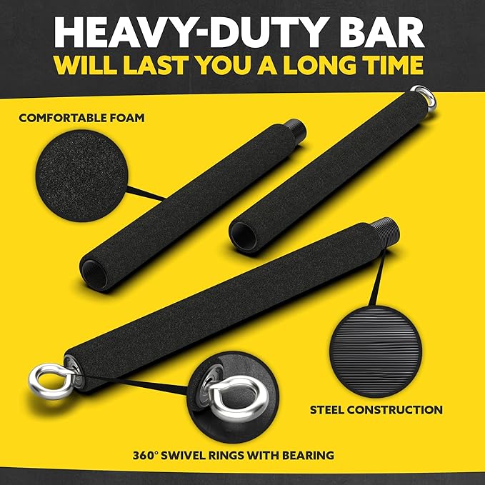 Portable Resistance Band Bar - Steel Resistance Bar for Resistance Bands - Resistance Bar for Working Out - Dual Cable Machine Bar - Straight Bar Cable Attachment - Adjustable from 38" to 26"