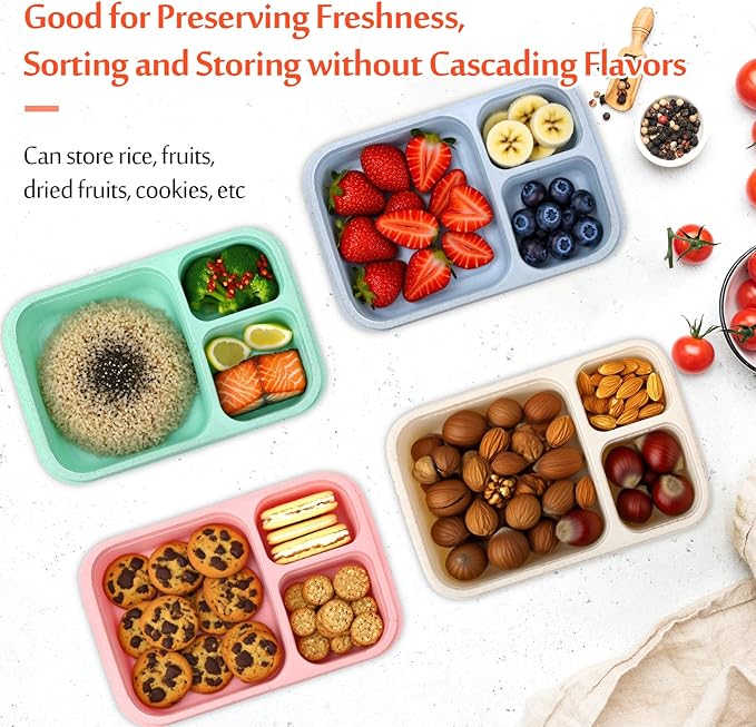 Adult Lunch Box - 4 Pack, Reusable Food Storage Snack Containers - Stackable for Work, and Travel (1000ml 3 Cells)