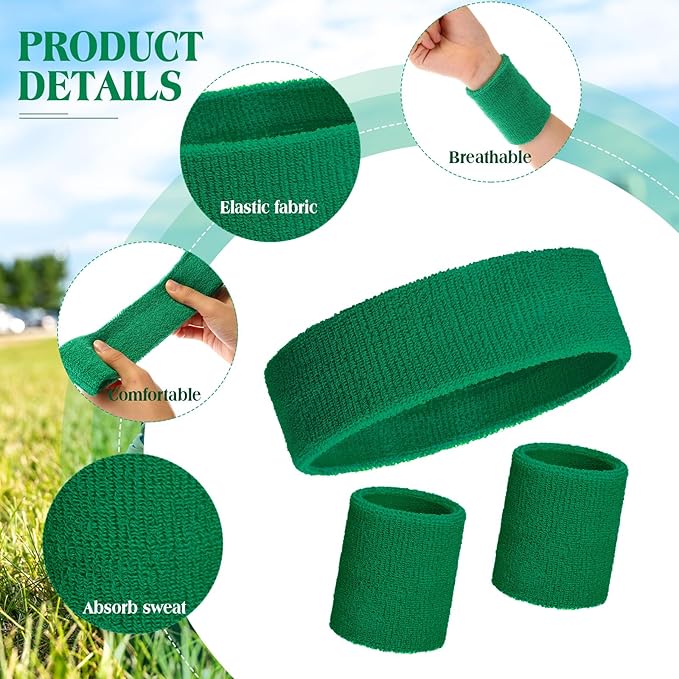 24 Pieces 80s Neon Sweatbands Set, Include 8 Sports Headbands and 16 Sweat Wristbands Elastic Athletic Tennis Sweat Bands Bulk for Man Woman