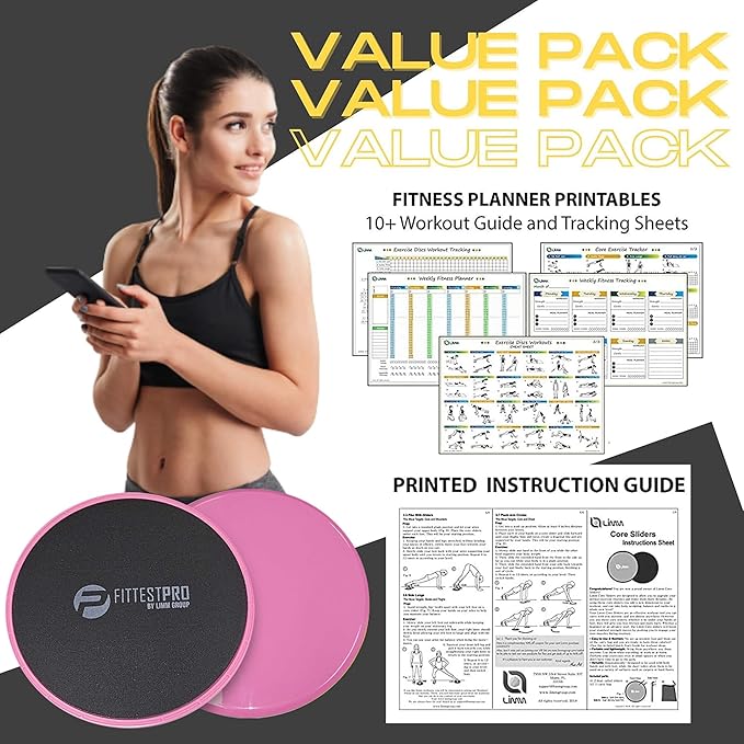 Core Sliders for Working Out - Exercise Sliders Fitness, Stability, Ab, Legs & Full Body (Set of 2) - Bonus Carry Bag & Workout Ebook - Gym Gliding Disc Pads for Hardwood, Carpet & More