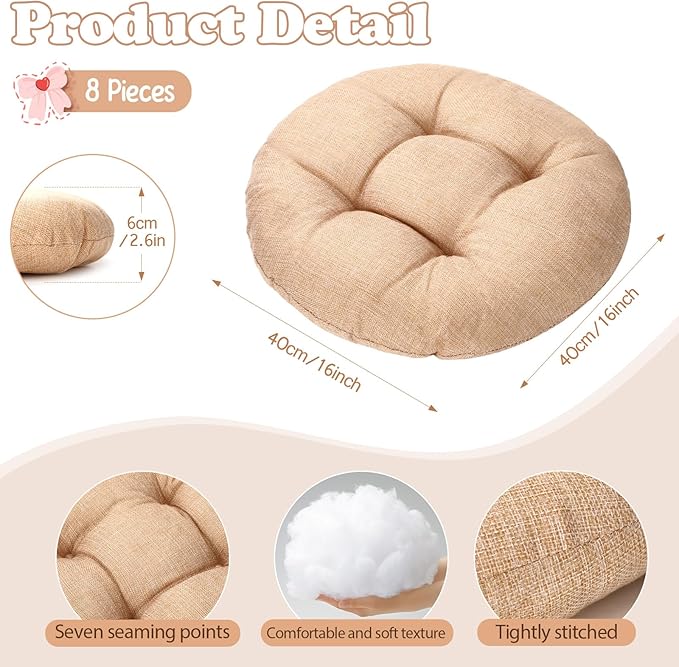 Fumete 8 Pcs 16 Inch Round Floor Cushions for Kids and Toddlers, Flexible Seating Classroom Furniture Floor Pillow for Home, Daycare, Preschool, Yoga and Meditation (Flax)