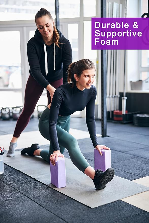 Yoga Blocks 2 Pack, Supportive Latex-Free Eva Foam Soft Non-Slip Blocks with Beveled Edges for Yoga, Pilates, Meditation - Yoga Accessories for Stability, Balance, Deepen Stretches