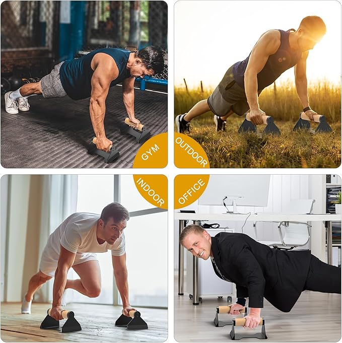 Kipika Push Up Bars, Pushup Stands, Ergonomic Wooden Handles, Anti-slip Rubber Base Pads, Parallettes Bars for Strength Training Equipment & Calisthenics, Perfect for Floor Workout Exercise
