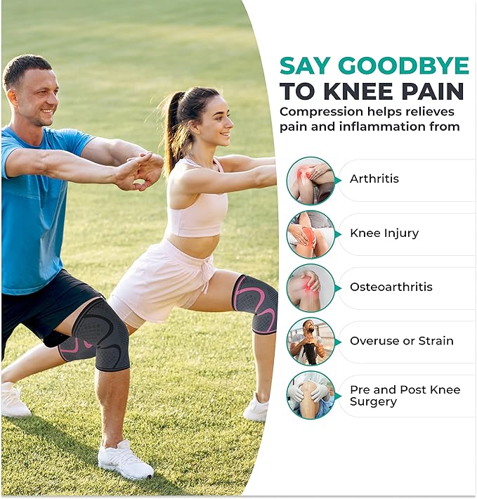 Modvel 2 Pack Knee Brace for Women & Men - Workout Knees Compression Sleeve for Knee Pain Relief Joint Support for ACL, Arthritis, Meniscus Tear Knees Brace for Sports, Rodilleras para Gym Fitness