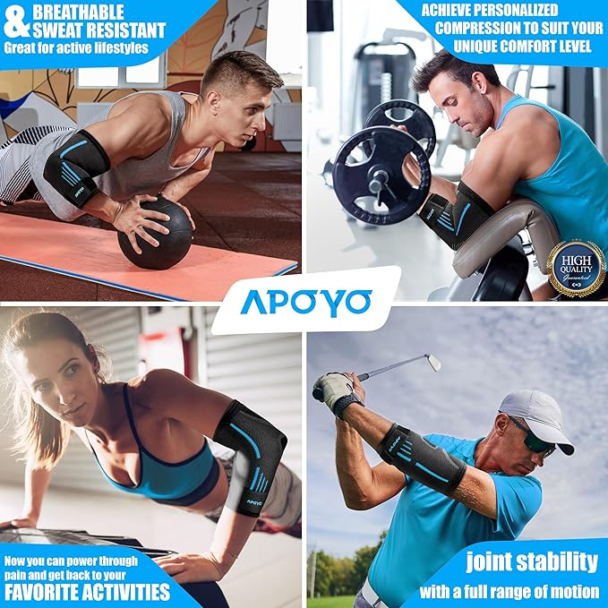 APOYO Elbow Brace for Tendonitis and Tennis Elbow, Compression Sleeve for Arthritis, Workouts, Reduce Joint Pain During Fitness Activity (X-Large)
