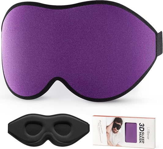 LitBear Sleep Mask for Side Sleeper Women Men, Eye Mask for Sleeping Light Blocking, 3D Contoured Cup Sleeping Mask, Soft Breathable Sleep Eye Mask with Adjustable Elastic Strap for Flight Nap