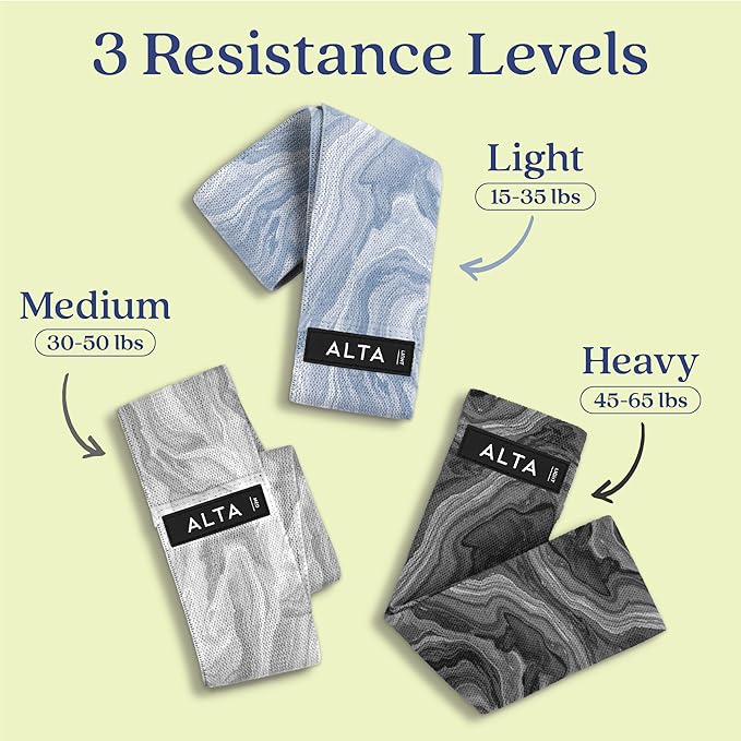 ALTA Booty Bands for Women - Premium Non-Slip Fabric Resistance Bands for Working Out - Cloth Resistance Bands for Legs, Fabric Exercise Bands, Leg Bands for Working Out Women, Looped Hip Bands Set