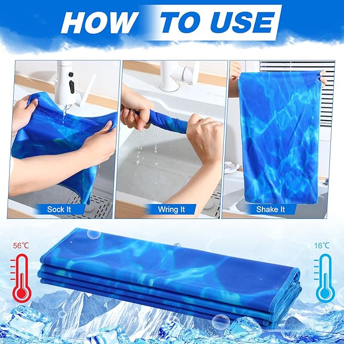 Frienda 6 Pack Cooling Towels 40"x12" Ocean Themed Sports Towels with Bags Breathable Chilly Towel Ice Microfiber Towel Fast Drying for Beach Swim Yoga Running Workout Gym Camping Fitness(Ocean Wave)