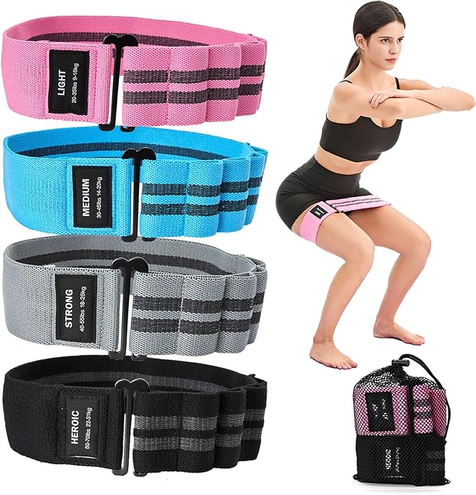 Adjustable Fabric Resistance Bands for Squats, Glutes & Legs – 5 Levels of Customizable Size, Width & Tension, Non-Slip Booty Bands for Men and Women, Pilates & Yoga Workouts(Medium)
