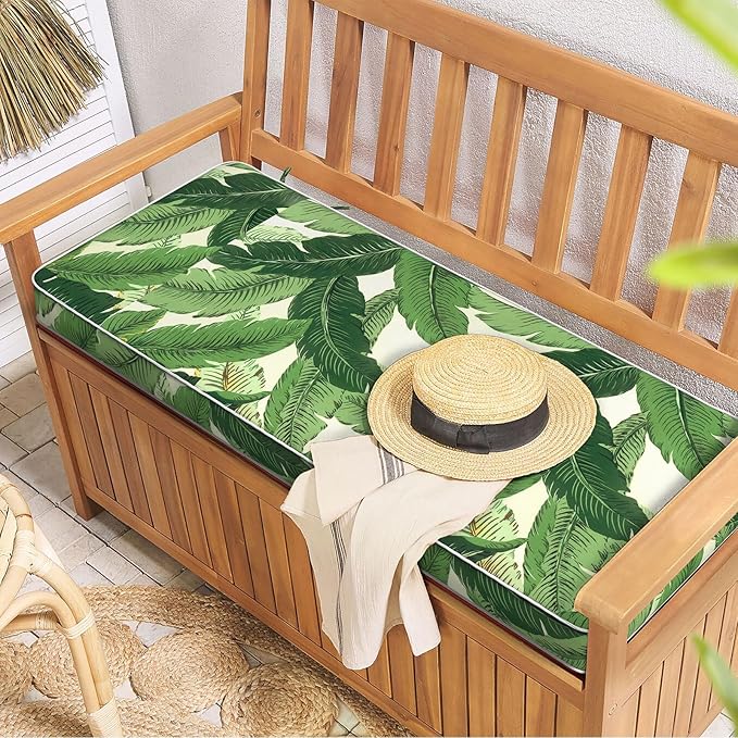 Outdoor Bench Cushion, Patio Furniture Cushion 42 x 18 x 3 Inch, Water Resistant Garden Sofa Swing Pad Settee Loveseat Couch Replacement Cushion, 1 Pack, Swaying Palms Green