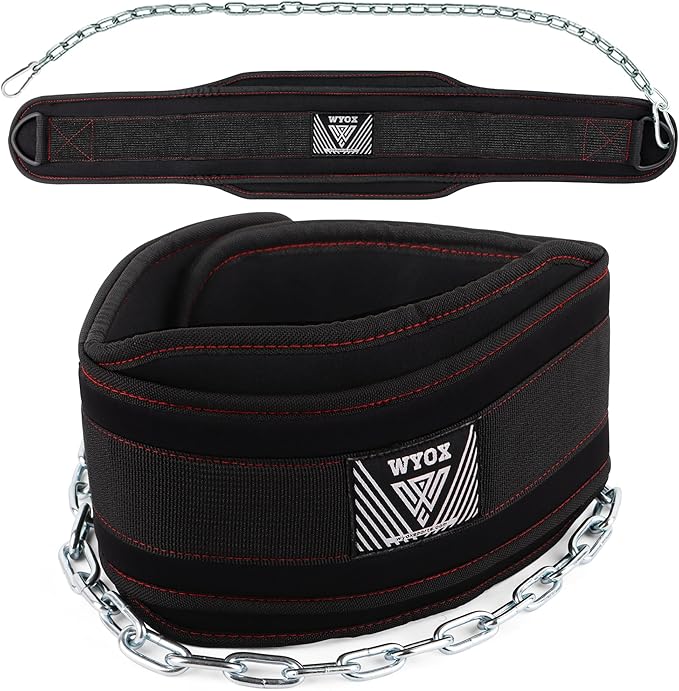 WYOX Dip Belt for Weightlifting – Weight Belt with Chain for Pullups, Gym Lifting Belt for Powerlifting, Squats, Bodybuilding, Heavy Duty Steel, and Workout Belt with Comfortable Neoprene Support