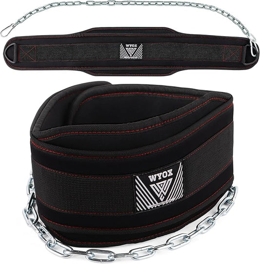 WYOX Dip Belt for Weightlifting – Weight Belt with Chain for Pullups, Gym Lifting Belt for Powerlifting, Squats, Bodybuilding, Heavy Duty Steel, and Workout Belt with Comfortable Neoprene Support