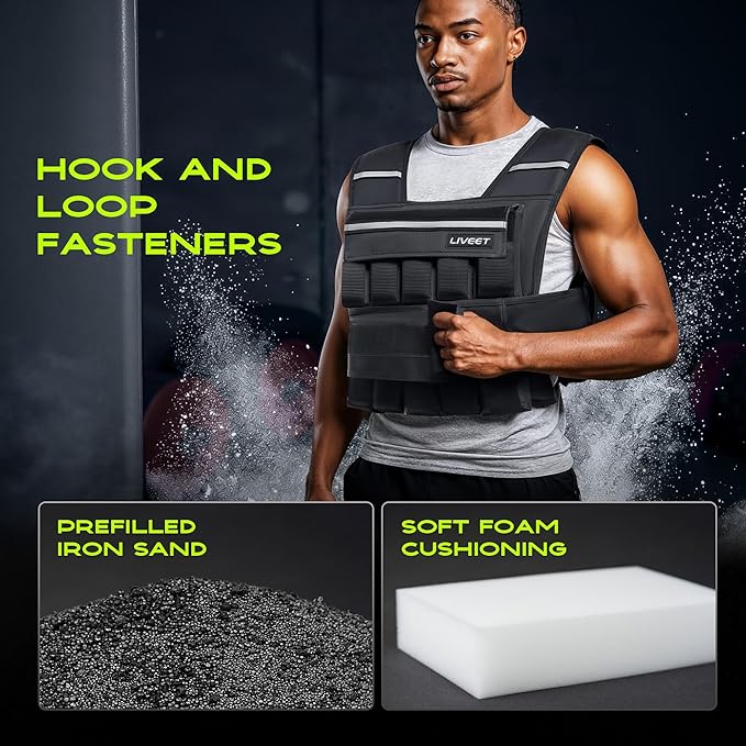 Adjustable Weighted Vest for Men Women, 20lb 30lb 45lb 60lb Weight Vest with 20 Removable Weights, Heavy Duty Running Vest with Reflective Strips for Walking Strength Training Calisthenics