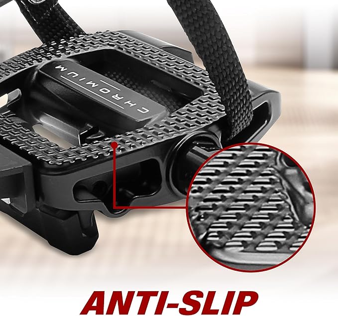 BV Bike Pedals Shimano SPD/Look Delta Compatible 9/16'' with Toe Clips - Peloton Pedals for Regular Shoes - Toe Cages for Peloton Bike - Exercise Bike Pedals - Universal Fit Bicycle Pedal