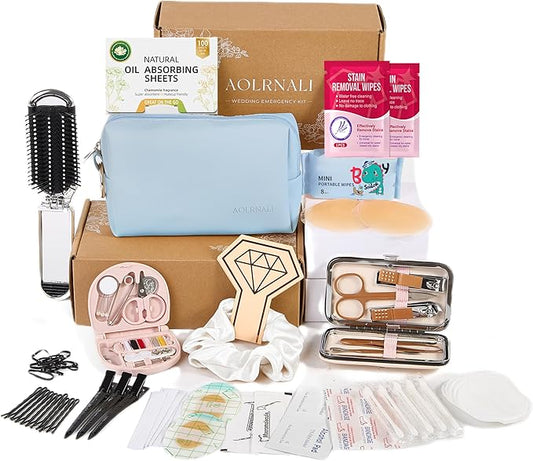Bridal Emergency Kit for Wedding Day, Wedding Essentials Survival Set for Team Bride, Must-Have 30+ Essentials Travel Kit with Makeup Bag
