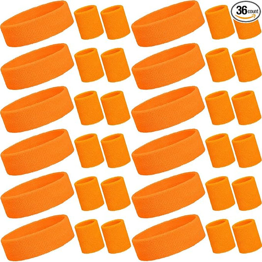 Bememo 36 Pcs Neon Sweatbands Set for Kids Bulk Sports Headband Wristband Set Cotton Terry Basketball Tennis for Students Youth 80s 90s Halloween Costumes Cosplay Glow Party