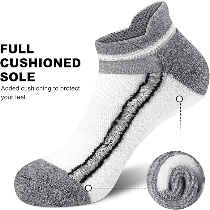 Gonii Men's Running Athletic Ankle Socks - Thick Cushioned Low Cut Socks (5 Pairs)