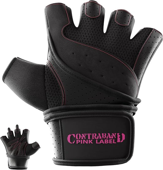 5737 Womens Padded Wrist Wrap Weight Lifting Gloves w/GripLock Padding (Pair) - Machine Washable Fingerless Workout Gloves w/Wrist Support Designed for Women