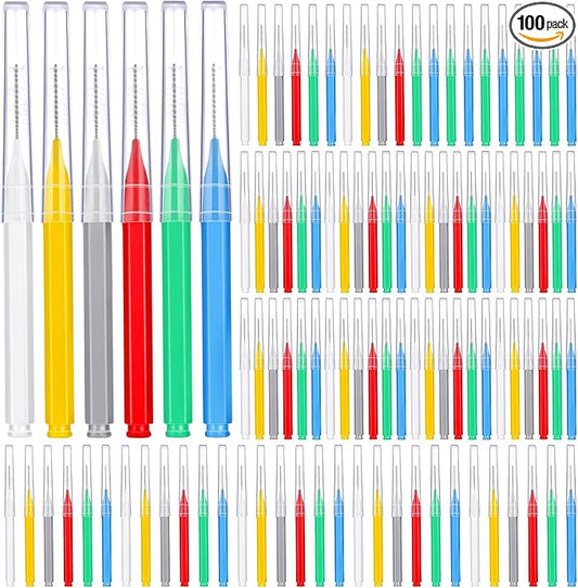 Patelai 100 Pieces Braces Brush for Cleaner Interdental Brush Toothpick Dental Tooth Flossing Head Oral Dental Hygiene Flosser Toothpick Cleaners Tooth Cleaning Tool(Assorted Colors,Multiple Sizes)