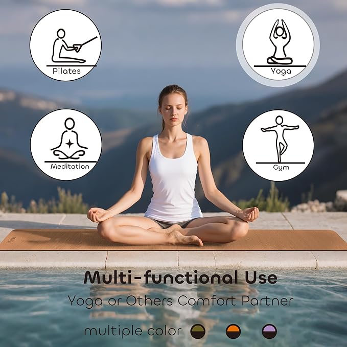 Non-slip TPE Yoga Mat for Women & Men,72"x24" Double-Sided Workout Mat for Home Gym Pilates Fitness,1/4 Inch Packable Lightweight Exercise Mat with Strap for Travel,Non Toxic Exercise Floor Mat