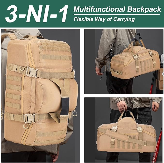 Gym Bag Duffle Bags Backpack Travel Duffle Bag with Weekend Overnight Bag for Outdoor Tactical Sports Travel Camping Hunting (Coyote, 60L)